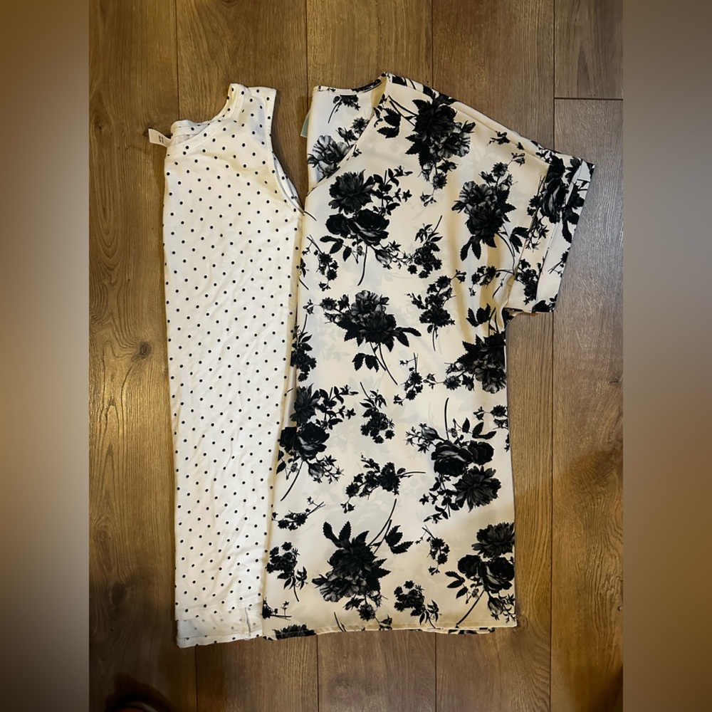 Pair of tops—Black Floral and Polka Dot Blouses